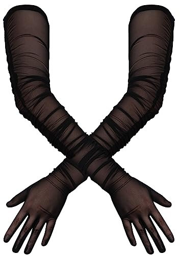 TOYMIS Women's Super Long Gloves, 1920s Sexy Sheer Gloves Elegant Long Opera Gloves Mesh Tulle Gloves Dance Gloves for Costume Party Halloween Evening (black)