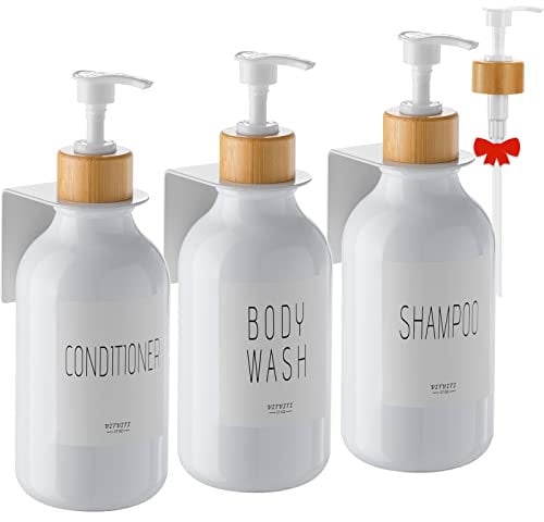 VITVITI Seifenspender Wandbefestigung ohne Bohren, 3 Stück Shampoo Spender, 500 ml Duschgel Spender aus Kunststoff, Shampoo Spenderflasche mit Pumpe für Küche Badezimmer Dusche (Weiß)