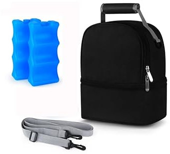 AIFUSI Bolsa Enfriadora de Leche Materna de Doble Capa con Bolsa de Hielo, Mochila de Frescura para Biberones, Bolsa Enfriadora de Transporte de Leche Materna Impermeable (Negro)