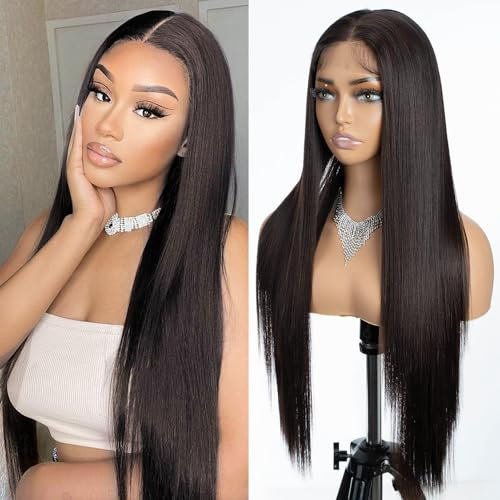 Joedir 13x4 Lace Front Perücke Lange Gerade Perücken für Schwarze Frauen Freier Teil Lace Frontal Perücken Vorgezupft mit Baby Haar Licht Yaki Synthetisches Haar Perücke für Frauen