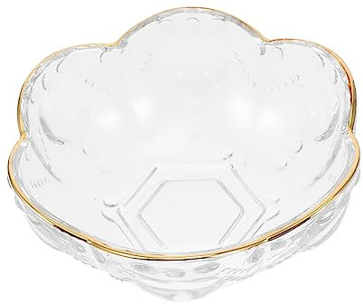 PRETYZOOM 1 Pc Bol en Verre Bord Doré Bols en Verre Clair Rond Saladier en Verre Boîte De Biscuits Plats De Soja Décor De Cristal Petit Bol Décoratif Bol De Sauce Fruit Positionner