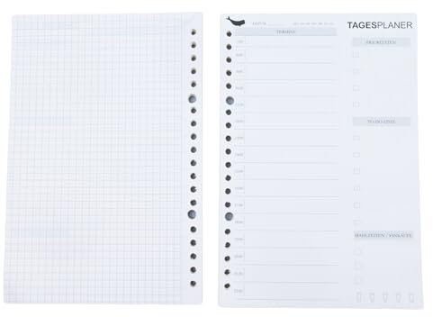 AMO HERMOSO A5 Nachfüllblätter für Tagesplaner, Täglich mit Zeiten, 1 Tag pro Seite, 20 Löcher, 240 Seiten