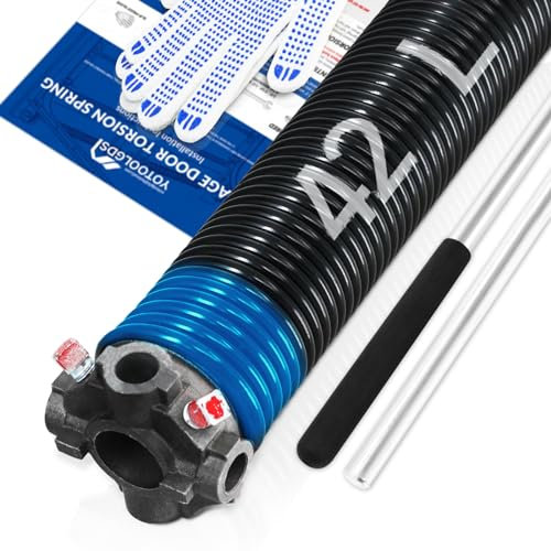 YoToolGDS Garagentor-Torsionsfeder für Linkshänder, 5,1 cm, mit rutschfesten Wickelstangen und Handschuhen, hochpräzise Elektrophorese, schwarz beschichtet, für Ersatz, min. 16.000 Zyklen (0,71 x 5,1