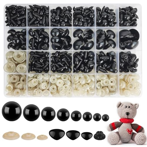HavaCue Lot de 640 Yeux de Securite Amigurumi 6-20mm Amigurumi Kit | Noir Yeux Securite Amigurum Plastique Yeux de Sécurité Amigurum Crochet Animal Doll Poupée Jouets Bricolage Artisanat