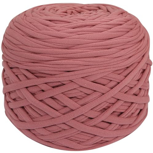 400g T-Shirt Garn elastische Stoff häkeln Tuch Garn für DIY Stricken, 130 Yards Spaghetti Garn dicke Strickgarn für Hand DIY Tasche Korb Kissen Häkeln Projekte, Home Decor(Beige Rosa)
