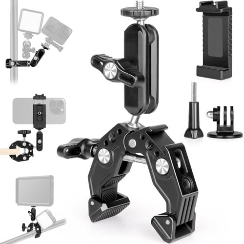 Camera Monitor Holder Swivel and Tilt Adjustable Monitor Holder Mount with Cold Shoe for 5/7 inch Monitors (super clamp with magic arm)