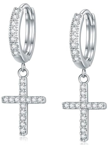 Kreuz Ohrringe Silber 925 Creolen Huggie Hoop Ohrringe für Frauen, Zierlich Kreuz Ohrringe mit glänzenden Zirkon Creolen Silber 925 klein Hypoallergene Jewerly für Mädchen Kind