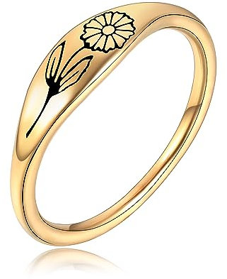 Joliernelle Gold Geburtsblume April Ring Personalisiertes Geschenk für Damen Siegelring Größe 54