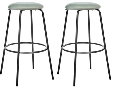 Beliani Barhocker 2er Set Samtstoff grün ohne Lehne mit Fußstützen Retro Design Morton