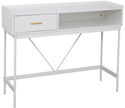 SVITA Valeo Table console étroite avec étagère, table d'appoint, table d'appoint avec tiroir, table d'ordinateur, blanche