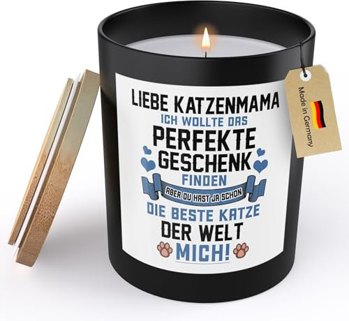 22Feels Katzenmama Geschenk Frauen Spruchkerze Ich Wollte Das Perfekte Katze Sojawachs Kerze im Glas Cat Mom Katzenbaby Handgemacht mit Spruch Duft Deko Vegan Nachhaltig - ZITRUS