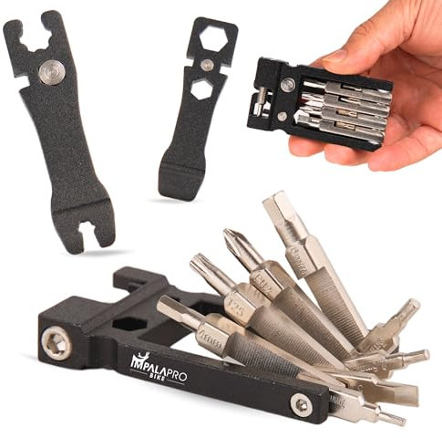 IMPALAPRO Multitool Fahrrad 20-in-1 Kompakt und Ultraleicht (117,5g) Chrom-Vanadium (CRV) - Fahrrad Tool Set für Unterwegs - Fahrradtools für Unterwegs - Fahrrad Multitools (Schwarz)