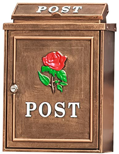 XFANAOOU Wall Mounted Mailbox Delivery Letterbox,Rose Pattern Post Newspaper Package Magazine Mail Box, Easy to Install Bronze Postal Box with Accessories