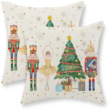 Weihnachts-Kissenbezüge, 45,7 x 45,7 cm, 2 Stück, Weihnachtsdekoration, Nussknacker-Kissenbezüge, Weihnachtsbaumdekoration, Überwurfkissen, Bauernhaus, Winterurlaub, Dekoration, Outdoor-Kissenbezüge