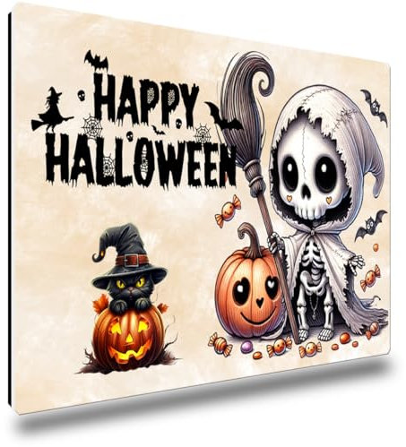 TRIOSK Kühlschrankmagnete Halloween Sprüche Magnet Geister Skelett Spruch lustig mit Hexen Besen Deko Party Geschenk für Halloweenfans Küche Kühlschrank stark eckig groß 85x55 mm