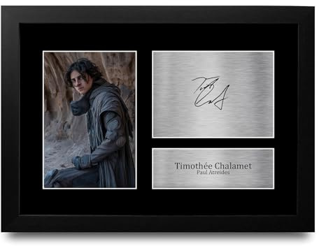 HWC Trading Timothee Chalamet Dune Geschenke Geducktes Signiertes Autogramm Foto für Fans von Film Memorabilien - A4 Gerahmt