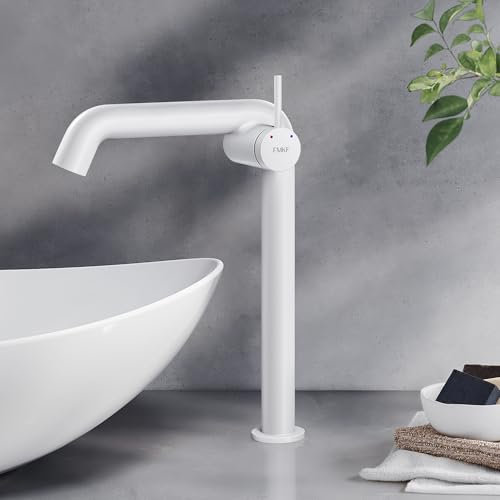 EMKE Wasserhahn Bad Weiß Matt, 332 x 220 x 76 mm, Messing, Keramikkartusche, Badarmatur, Wasserhahn mit Luftsprudler, Waschtischarmatur, Mischbatterie Waschbecken-Armatur einfache Installation