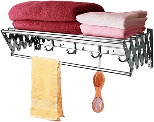 MKAK 50-100 cm Waschsorientraining-Rack, zusammenklappbare Kleidung Pferd mit 6 bar Rail-Wandmontage einziehbarer Waschanlage Wäschetrockner Wäscheständer(90cm)