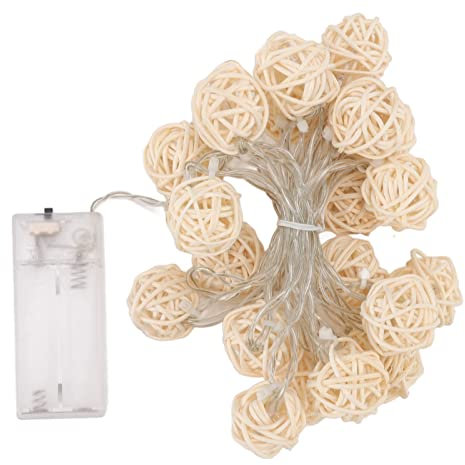 Jwthee Rattan-Kugel-Lichterkette mit 20 LED-Glühbirnen, 9,8 Fuß lange Rattan-Kugel-Laternen-Lichterkette, batteriebetriebene Lichterkette für drinnen und draußen, Terrasse, Garten,