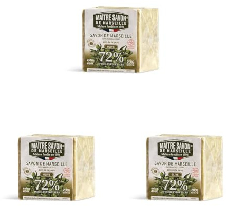 Maitre Savon de Marseille - Sapone all'olio d'oliva di Marsiglia - 200g COSMOS ORGANICO (Confezione da 3)