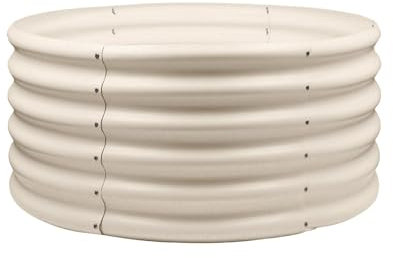 Harbour Housewares Raised Garden Bed - Ivory - 90 x 45cm - Round - Bottomless Metal Raised Bed Galvanised Steel Planter Box for Growing Outdoor Plants, Vegetables, Flowers and Herbs