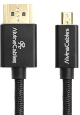 Alvin's Cables 8K 2.1 Micro HDMI zu HDMI Aufgerolltes Kabel für Atomos Ninja V, 8K@60Hz 4K@60Hz Hochgeschwindigkeits-HDMI-Kabel für Sony A7RIII A7II A7M3, für Fujifilm X-T4 X-T3, Schwarz geflochten