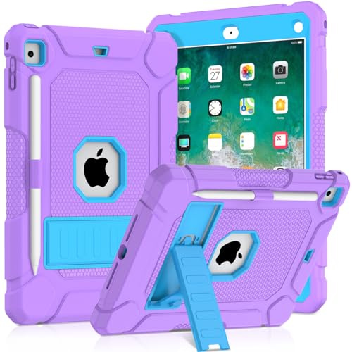 SINSO Case for iPad 9.7 inch 6th/5th Gen 2018/2017, Air 2/Pro2016, Purple | Heavy Duty Shockproof Kids ipad Cover, Fully-Body Rugged Protective Case, Built-in Kickstand/Pencil Holder