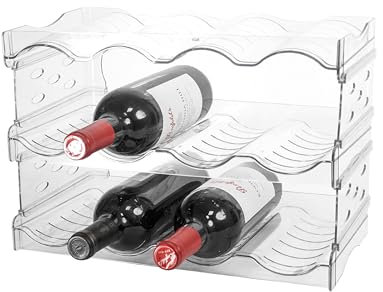 YENXIKU Stackable Wine Rack & Water Bottle Organizer for Cabinet - 3 Tier Acrylic Holder for Countertop, Fridge, Bar, Pantry, or Office, Hold 12 Bottles
