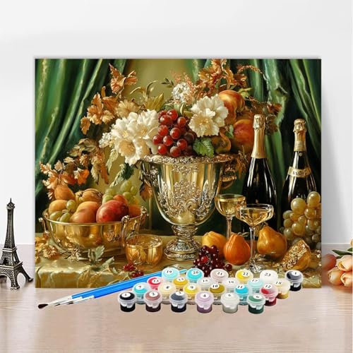 Paint by Numbers Flower, Paint by Numbers for Adults Fruit Plate, DIY Kids Creart Oil Painting Kits with 3 Brushes and Acrylic Pigment for Home Wall Decor, Gift for Women 60x90cm Without Frame XZ-538