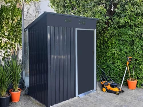 Outgarden Metall-Gerätehaus Compact Anthrazit | 1,1 m² | Verzinkter Stahl | Pultdach | Einzeltür | Kompakt & Praktisch | Metall Gartenhaus | Gartengerätehaus