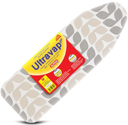 ALPHA TITAN 4 lagig, Bügelbrettbezug bis 122x40, Hitzereflektierend, Extra dick, eingebaute Velcro Spannern, Made in Italy, 100% Baumwolle mit Titanbeschichtung + Polsterung Schaum und Moleton, M