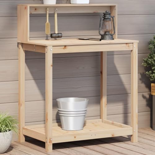 LVHUIDEH Pflanztisch mit Ablagen, Gärtnertisch, Blumenständer aus Holz, Pflanzenständer, Outdoor-Arbeitstisch für Terrasse Garten Balkon, 82.5 x 50 x 109.5 cm