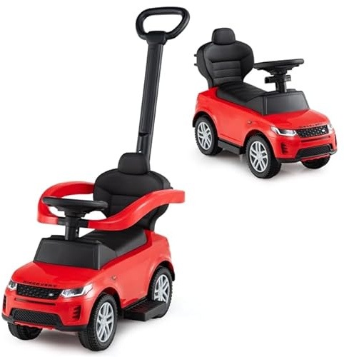 COSTWAY 3 in 1 Auto a Spinta, Macchinina a Pedale con Manico Removibile e Paracolpi, Clacson e Suodo di Avvio, Macchina Cavalcabile per Bambini 18-36 Mesi (Rosso)