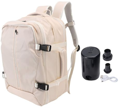 Xiuganpo 36 à 55L Sceau de Voyage à L'aspirateur, Sac à Dos D'organisation Pratique Extensible avec Pompe, Résistant à L'eau, S'adapte à un Ordinateur Portable de 17,3 Pouces, un Sac à (Beige)