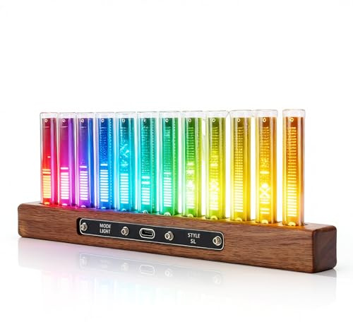 Topiky LED Musikspektrum Anzeige, Heim Audio Spektrum Analysator Anzeige, Hochempfindliche Audio Musik Rhythmus Lichtleiste mit 12 LED Lichtröhren, Einstellbare Farbhelligkeit