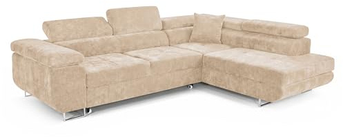 COMFORTINO FURNITURE Ecksofa mit Schlaffunktion PASTI L-Form, Sofa Couch mit Bettkasten, 3-Sitzer Eckcouch, Schlafsofa für Wohnzimmer, Big Sofa Couch mit Schlaffunktion (Braun, Ottomane Rechts)