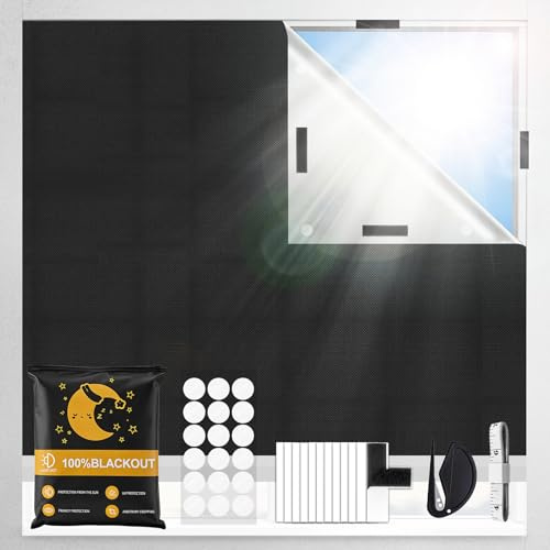 Fenster Verdunkelung 300x145cm, 420D Oxford 100% Fenster Verdunklungsstoff Verdunklungsrollo ohne Bohren, Tragbare Reise Sonnenschutz Dachfenster Verdunkelung mit Klett für Fenster & Tür, Zuschneidbar