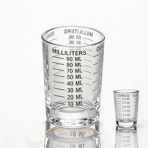 IERKLMMO 90ml / 3oz Glass Measuring Shot Cup with Dual Scale (ml & oz), Clear Espresso Measuring Glass with Heavy Base, Small Liquid Measure Cup for Coffee, Milk, Cocktails & Spirits