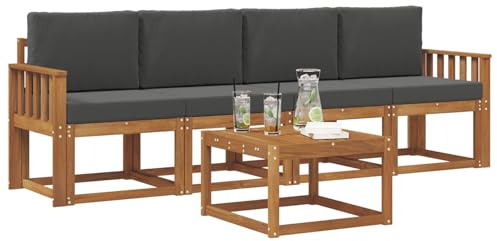 vidaXL Outdoor-Sofagarnitur mit Kissen 5 pcs Natur und Anthrazit, Garten-Sektionalsitz, Moderne Außenmöbel, langlebige Lounge, entspannte Terrasse für alle