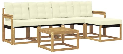 vidaXL Outdoor-Sofagarnitur mit Kissen 6 pcs Weiß und Creme, Gartenmöbel, modernes Outdoor-Sofa, modulare Sitzgruppe für Terrasse und Lounge, langlebig und bequem