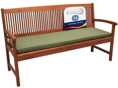 Beautissu Auflage Bankkissen Sitzkissen für Gartenbank Polster Oeko-Tex | 100x48x5cm Olivgrün Kissen für Gartenmöbel Polsterauflage Gartenbankauflage Sitzpolster Loft BK