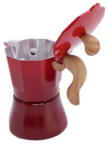 Jenivaint Herd-Kaffeemaschine, Aluminium-Kaffeemaschine, 150 Ml, Einzelventil-Kaffeekanne mit Schneller, Gleichmäßiger Erwärmung, Einfaches Brühen für Anfänger, Täglicher Heimgebrauch (Rot)