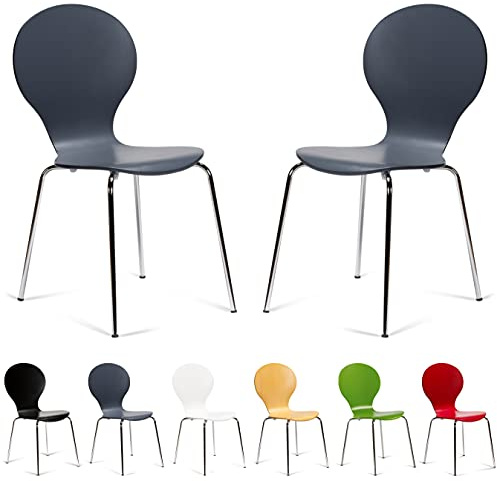 2 Keeler Style Kimberley Chrome and Metal Stackable Dining Chairs Choice of Slate Grey Red Green White Black or Natural - Kitchen Cafe Bistro Style Stacking Chairs (Slate Grey)