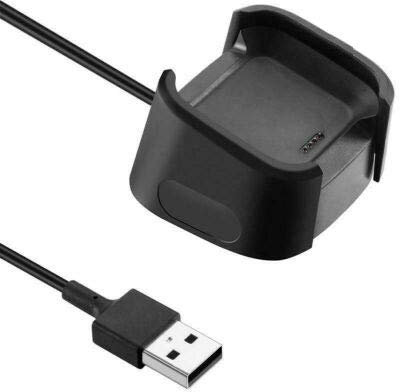 TECHGEAR Cargador Compatible con Fitbit Versa/Versa Lite Portatil Carga Base del Soporte del Muelle Compatible con Versa/Versa Lite Smartwatch de Salud y Forma física (Negro)