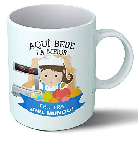 Planetacase - Taza frutera - Regalo Original - Cerámica 330 mL - Taza Desayuno Apta para Microondas y Lavavajillas - carteros frutería 330 mL
