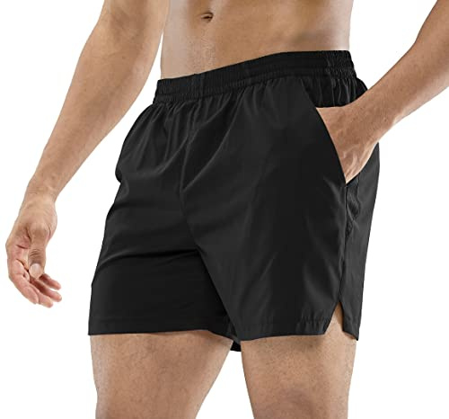 MIER Men's 5 Inch Inseam Running Shorts, Quick-Dry with Pockets, Black M
