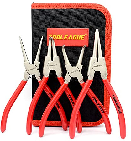 TOOLEAGUE 4 Pcs Snap Ring Pliers Set, Kreis Pliers, 7 Zoll Internal/Externe schwere Pflicht C Clip Pliers für Ringentferner Retaining mit Lagerbeutel
