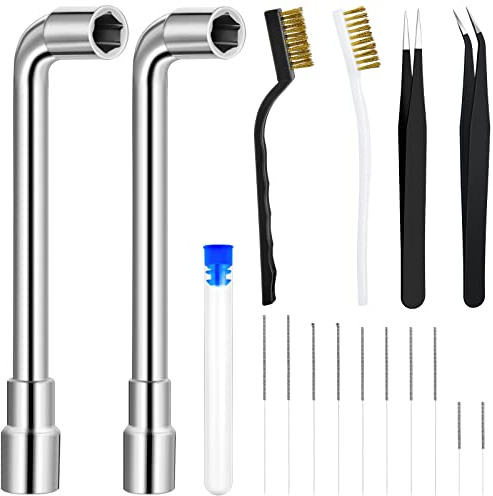 3D Printer Nozzle Cleaning Kit, 10 Nozzle Cleaning Needles with Storage Box 2 Tweezers 2 Cleaning Copper Wire Toothbrushes 2 L-Shaped Hexagonal Wrench Tool for 3D Printer Accessories