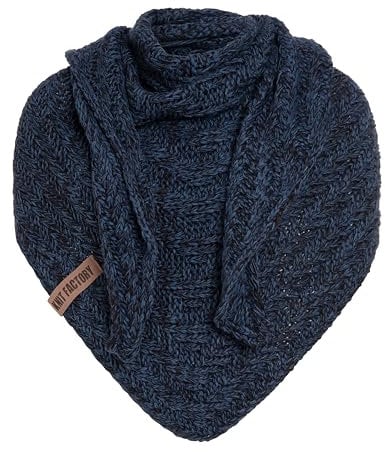 KNIT FACTORY - Dreiecksschal Sally - Damen Strickschal mit Wolle - Grob gestrickten Schal - Hochwertige Qualität - XXL Schal - 220x85 cm - Jeans/Navy