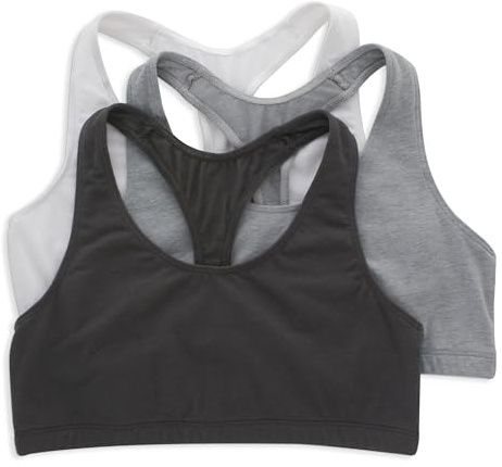 Hanes Racerback Bralette Pack, Stretch Cotton Knit Low-Impact Bra, Moisture-Wicking Cotton T-Back Bra Top, 3-Pack